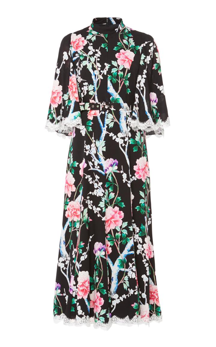 Andrew Gn Lace-trimmed Floral Midi Dress