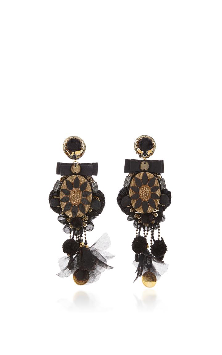 Ranjana Khan Black Pressed Glass Earrings