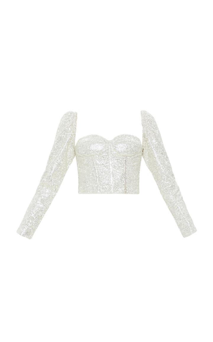 Moda Operandi Mach & Mach Glitter Top Corset With Long Sleeves