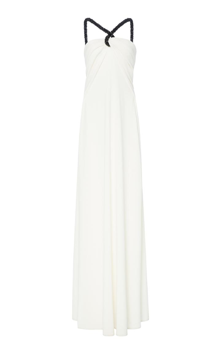 Oscar De La Renta Crystal Embroidered Halter Gown