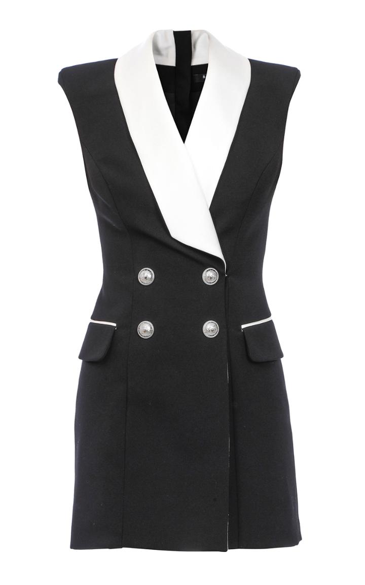 Balmain Satin-trimmed Crepe Mini Blazer Dress