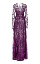 Naeem Khan Sequined V-neck Mesh Gown