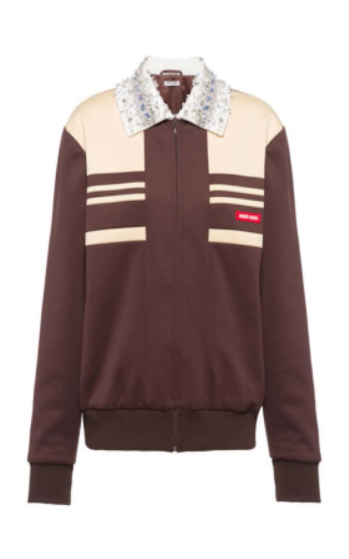 Moda Operandi Miu Miu Embroidered Two-tone Fleece Jacket