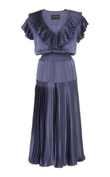 Amber Sakai Silk Pleated Midi Dress