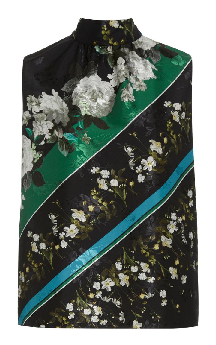 Erdem Koren Floral Satin Jacquard Tie-neck Top