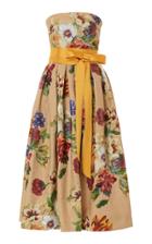 Dolce & Gabbana Strapless Structured Floral Print Rafia Dress