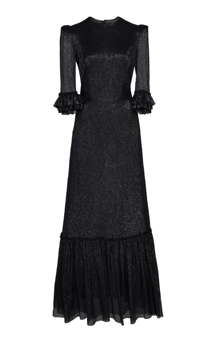 The Vampire's Wife Ruffled Metallic Chiffon Maxi Dress