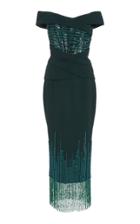 Pamella Roland Stretch Crepe Embroidered Dress