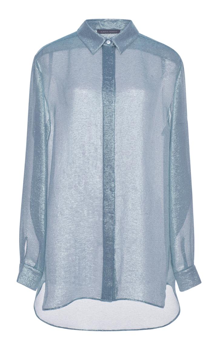Alberta Ferretti Silk Lame Long Sleeve Blouse