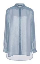 Alberta Ferretti Silk Lame Long Sleeve Blouse