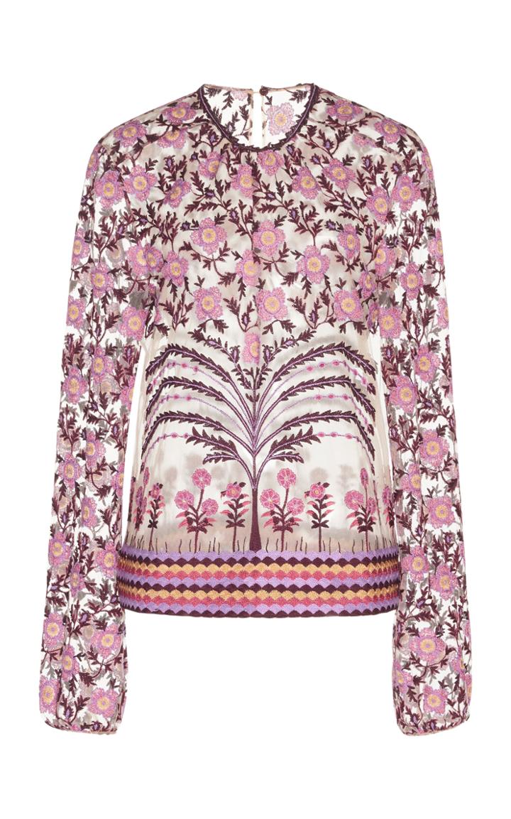 Giambattista Valli Floral Embroidered Chiffon Top