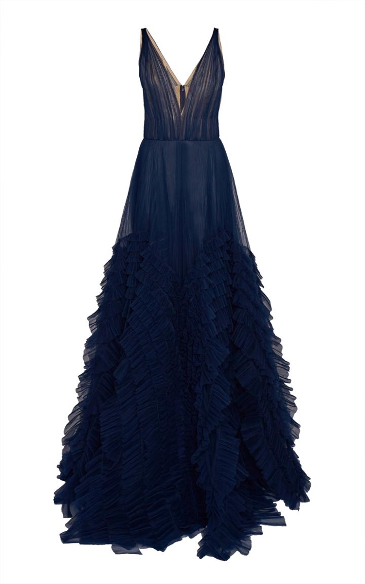 J. Mendel Ruffled Sheer Tulle Gown
