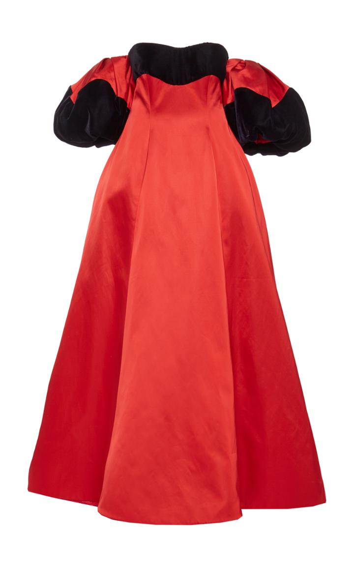 Elizabeth Kennedy Off-shoulder Satin Ballgown With Velvet Trim