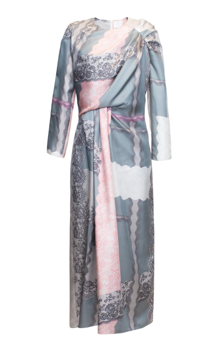 Lake Studio Draped Mixed-print Silk Midi Dress