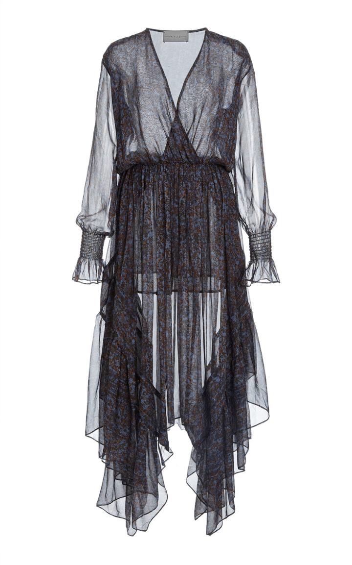 Moda Operandi Arj Indira Long Ruffle Printed Silk Dress