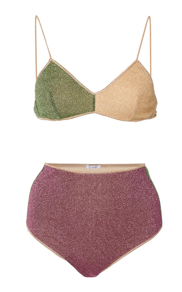 Oseree Color-block Stretch-lurex Bikini
