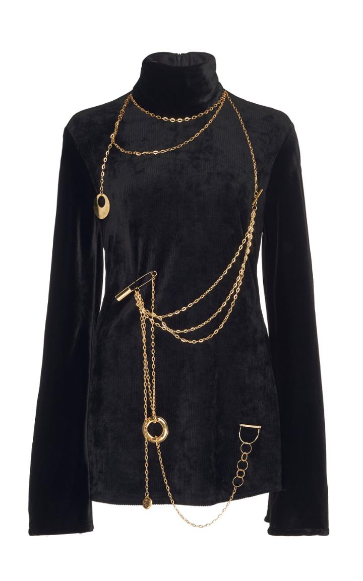 Ellery Velour And Gold Embellished Flare Turtleneck