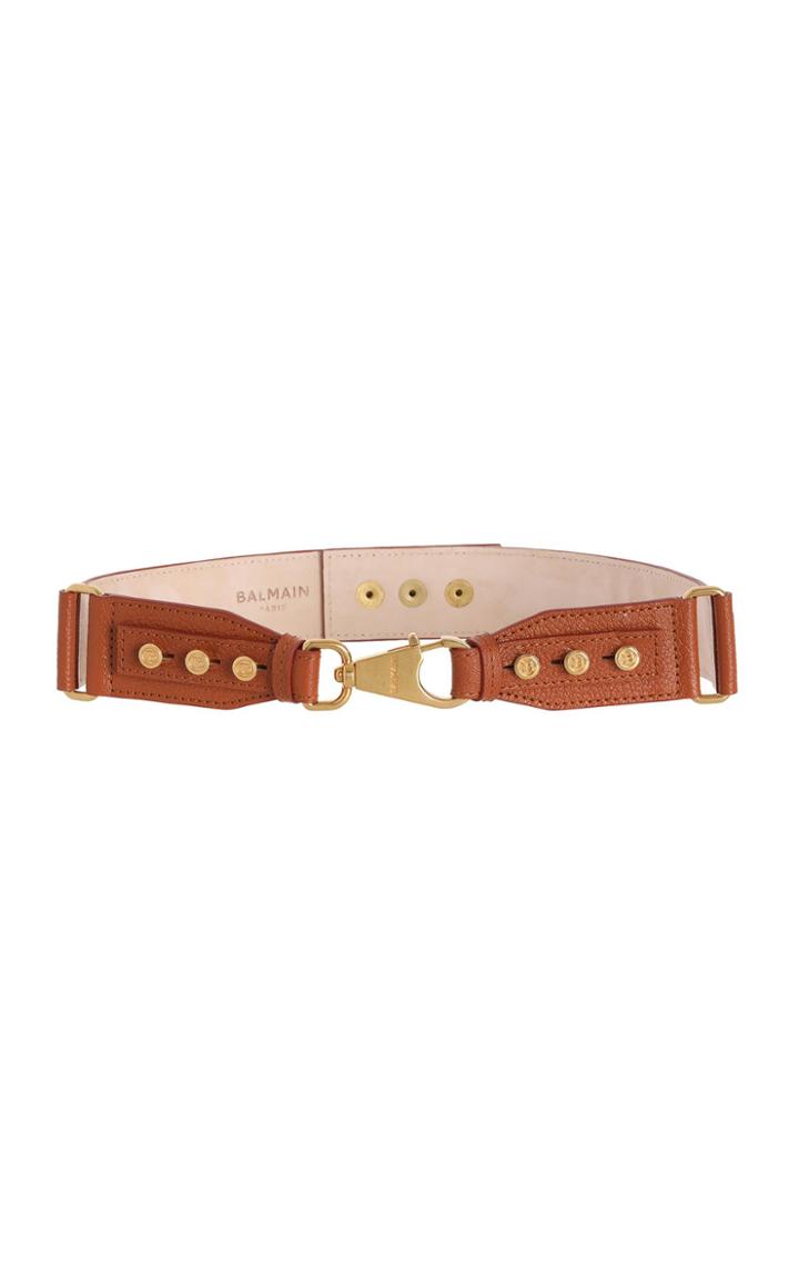 Moda Operandi Balmain Embossed Croc Print B-ring Hook Leather Belt