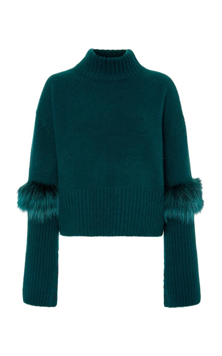 Sally Lapointe Exclusive Fur-trimmed Cashmere And Silk-blend Sweater