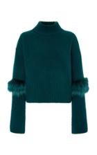 Sally Lapointe Exclusive Fur-trimmed Cashmere And Silk-blend Sweater