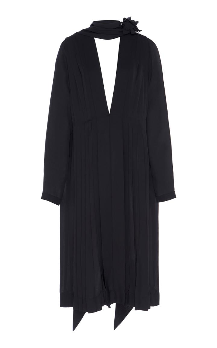 Moda Operandi Victoria Beckham V-neck Scarf-embellished Pliss Dress Size: M