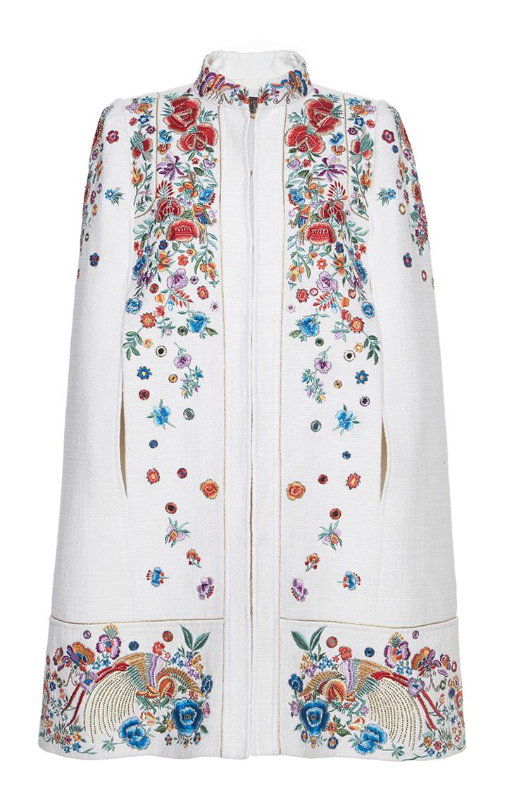 Roberto Cavalli Floral Embroidered Tweed Cape