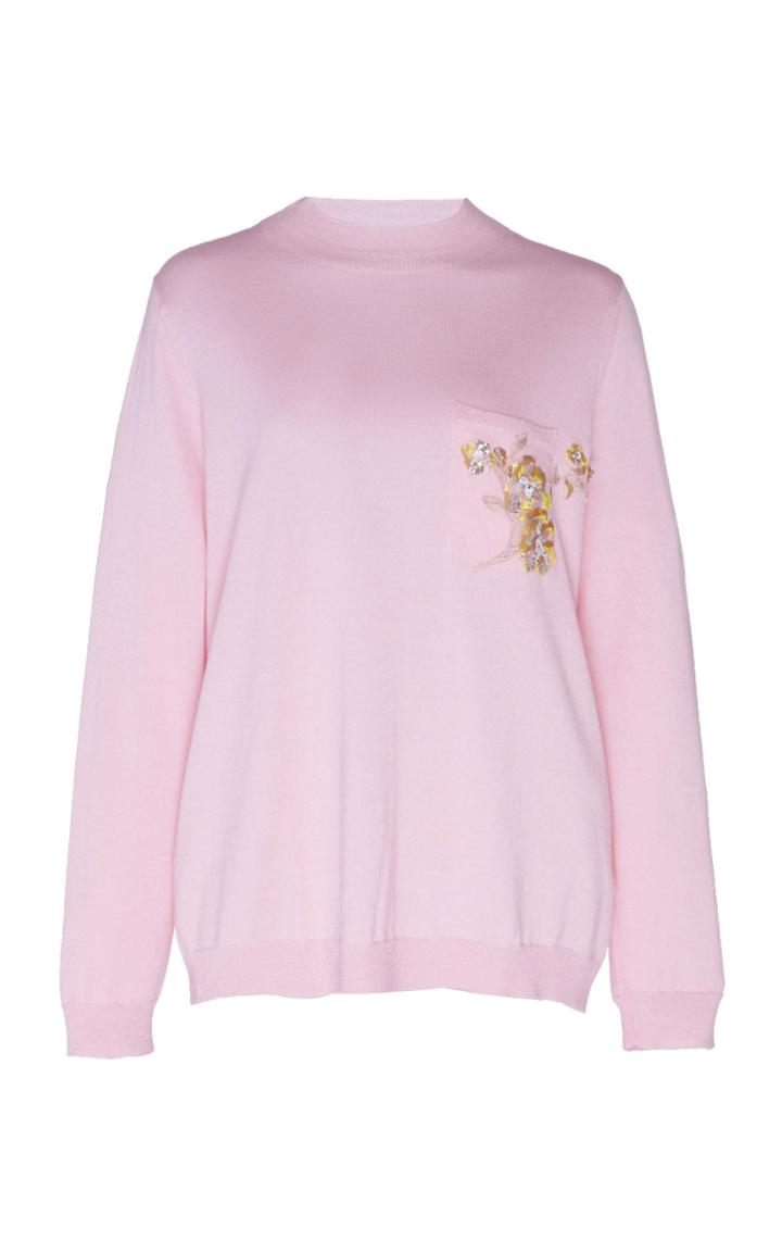 Delpozo Floral-embroidered Wool-silk Sweater
