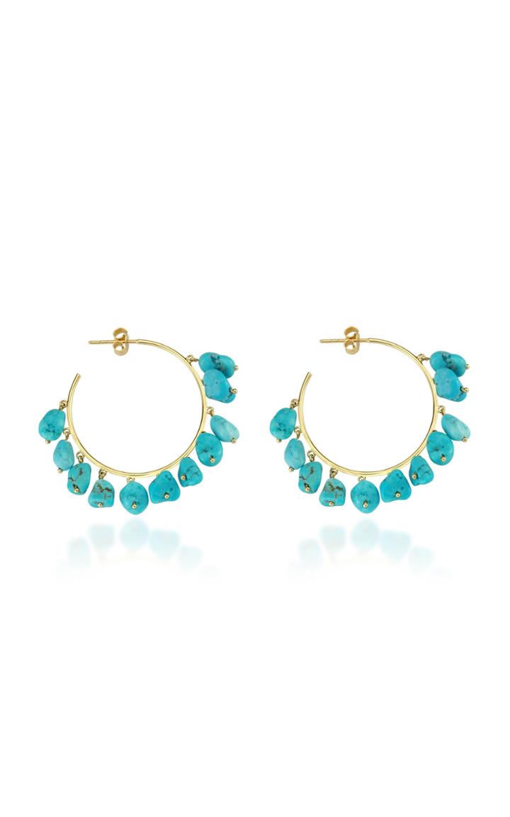 Charms Company Fallen Sky Turquoise 14k Yellow Gold Hoop Earrings