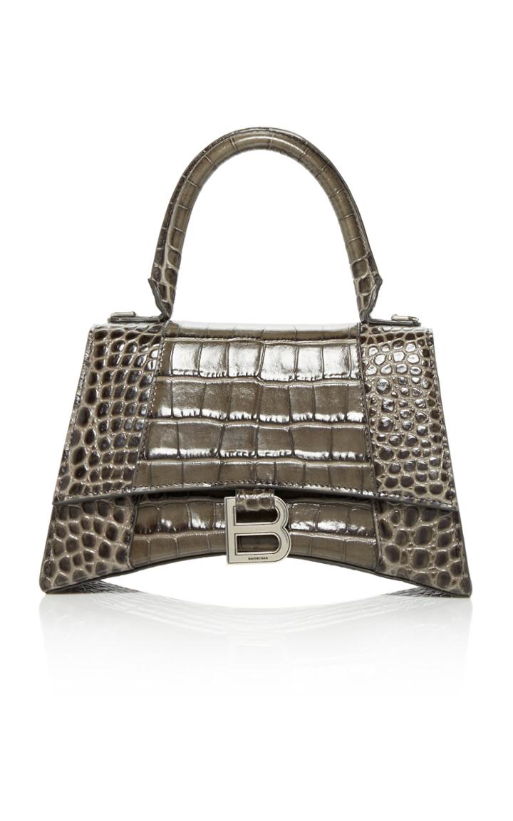 Balenciaga Hourglass Embellished Croc-effect Leather Top Handle Bag