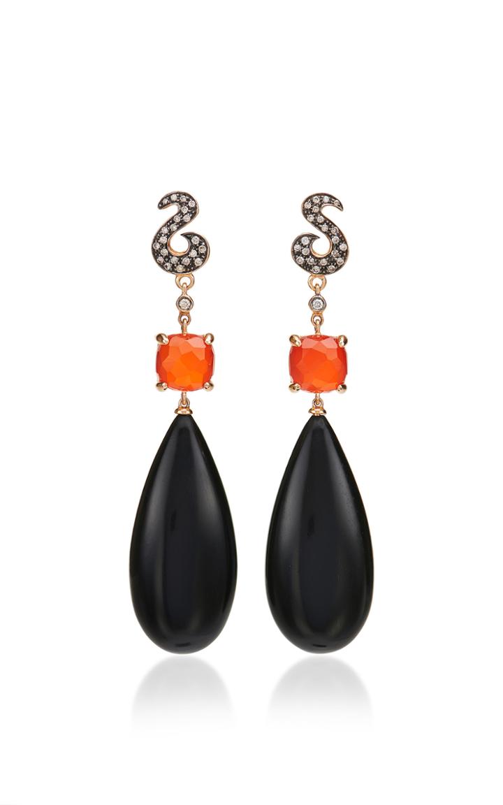 Alasia Twin Set Earrings With Jet And Cornelian