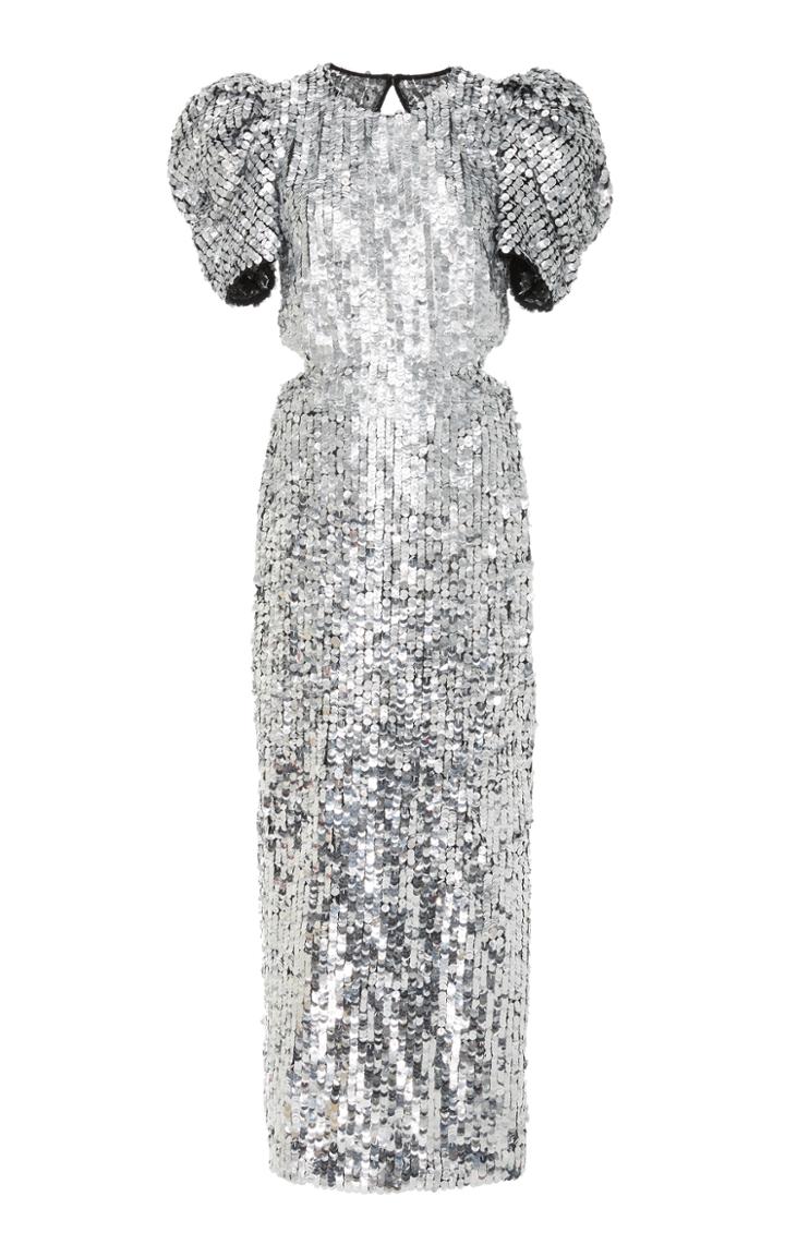 Carolina Herrera Embroidered Puff Sleeve Gown