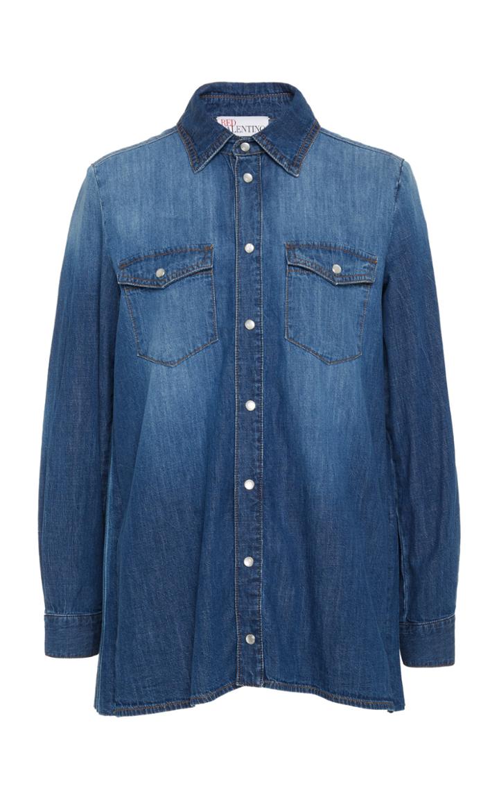 Red Valentino Pleated Denim Button Down Shirt