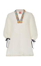Moda Operandi Le Sirenuse Positano Flower Cheque Serena Embroidered Linen Blouse Siz
