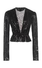 Giambattista Valli Lace-trimmed Sequined Blouse