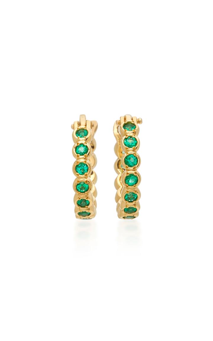 Octavia Elizabeth Chloe 18k Gold Emerald Hoop Earrings