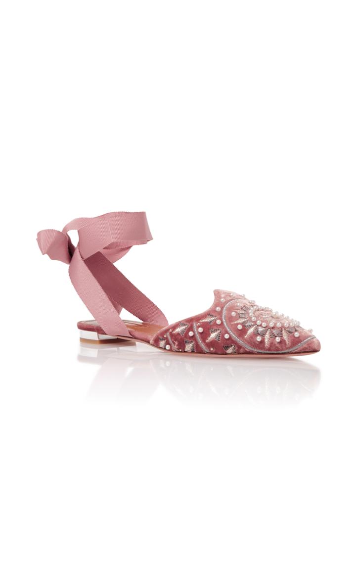 Aquazzura Stellar Embellished Lace-up Flats