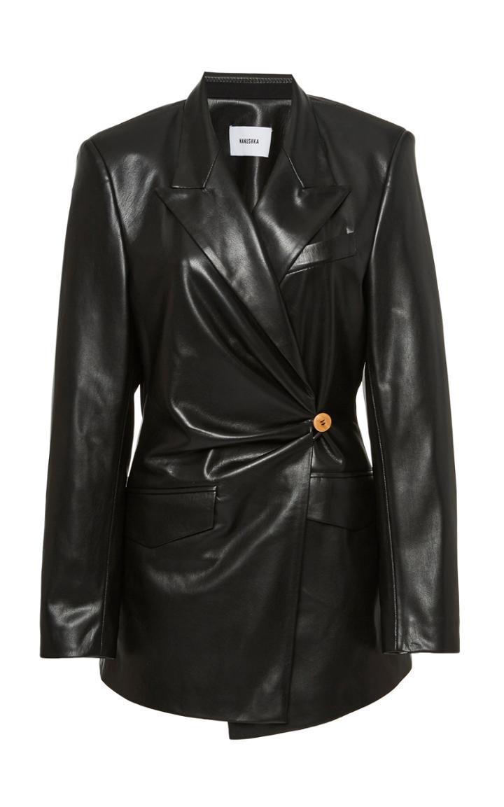 Nanushka Blair Ruched Leather Blazer