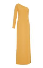 Elizabeth Kennedy One Shoulder Fitted Gown With Embroidered Sleeve