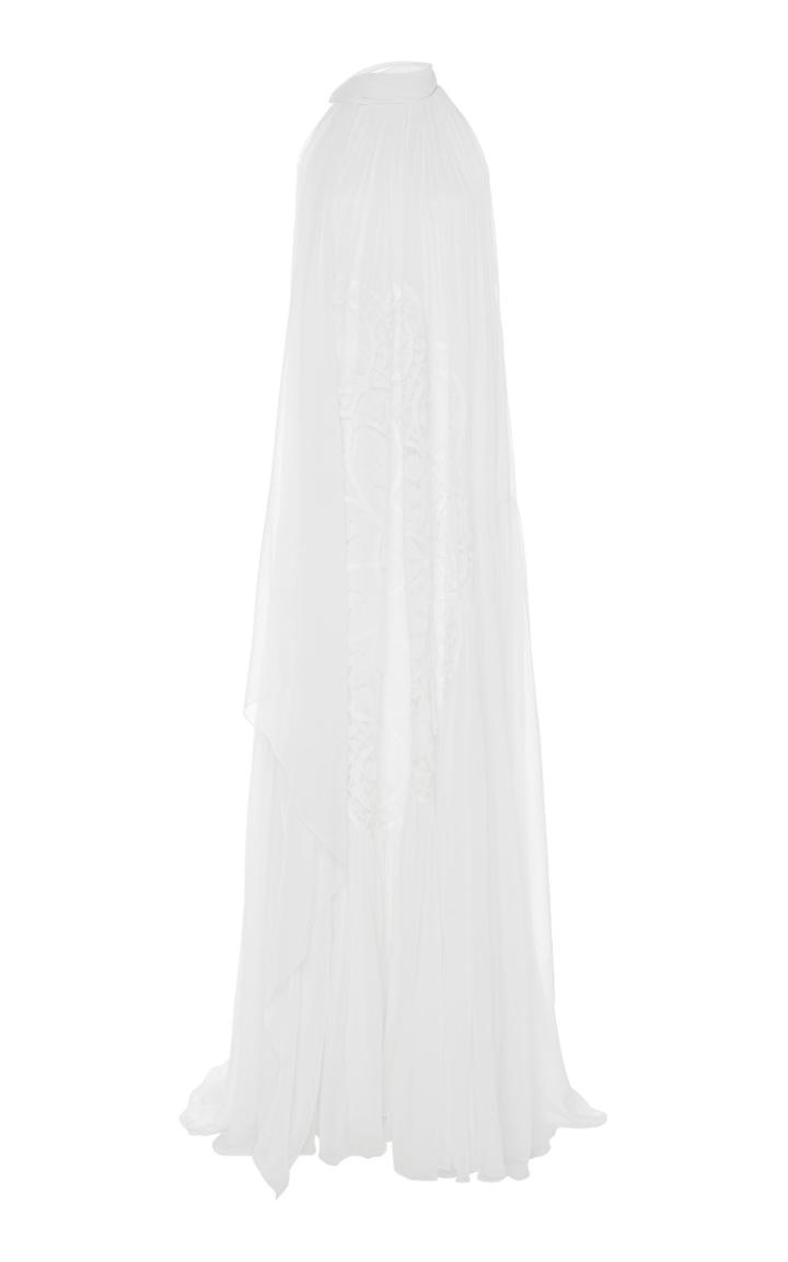 Costarellos Halter-neck Lace Applique Gown