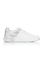 Balmain B-court Silver-heeled Calfskin Leather Sneakers