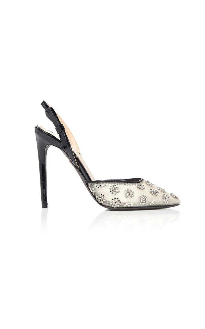 Giambattista Valli Crystal-embellished Patent Leather Slingback Stiiletto Sandals