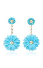 Brent Neale Double Wildflower 18k Gold Diamond And Turquoise Earrings