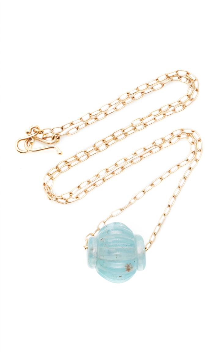 Moda Operandi Ten Thousand Things Hand Cut Natural Aquamarine Trade Bead Necklace