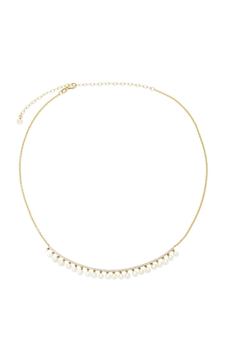 Sydney Evan Pave Pearl Drop Long Bar Necklace