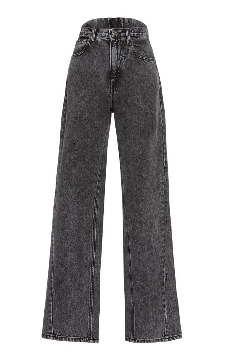 Pushbutton Low-rise Wide-leg Acid Wash Jeans
