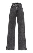 Pushbutton Low-rise Wide-leg Acid Wash Jeans