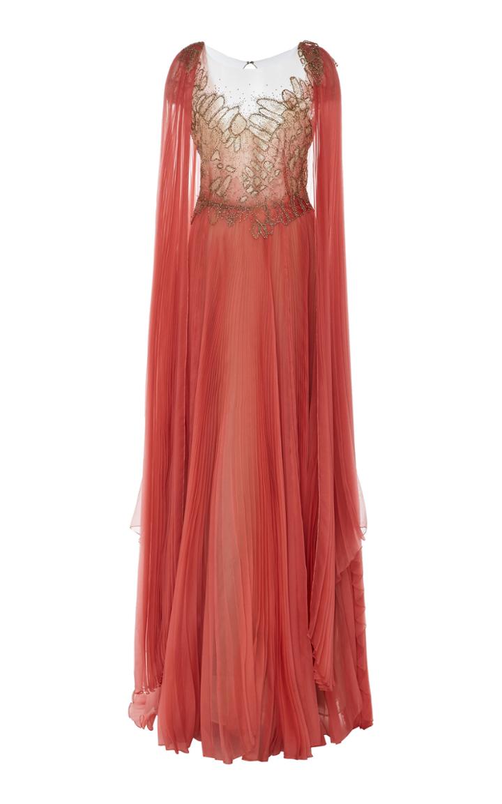 Marchesa Crystal Silk Organza Dress With Cape