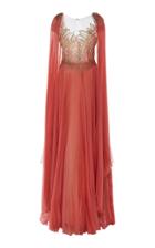 Marchesa Crystal Silk Organza Dress With Cape