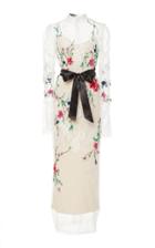 Monique Lhuillier Floral-embroidered Silk Lace Midi Dress