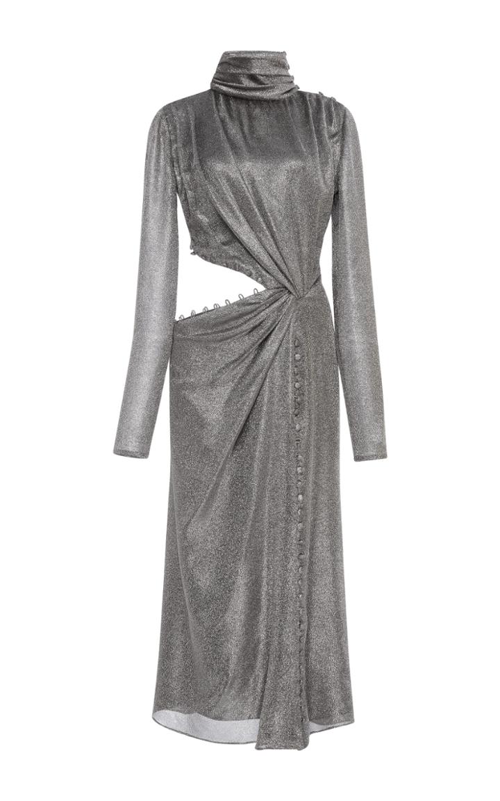 Prabal Gurung Metallic Cut Out Twist Silk Dress